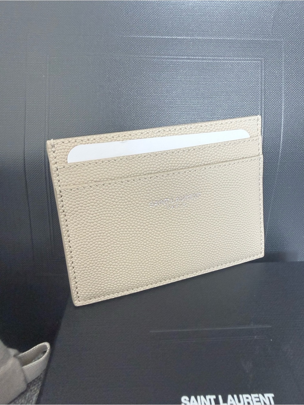 [NEW with BOX] Saint Laurent Beige Leather Card Holder - Picture 3 of 6